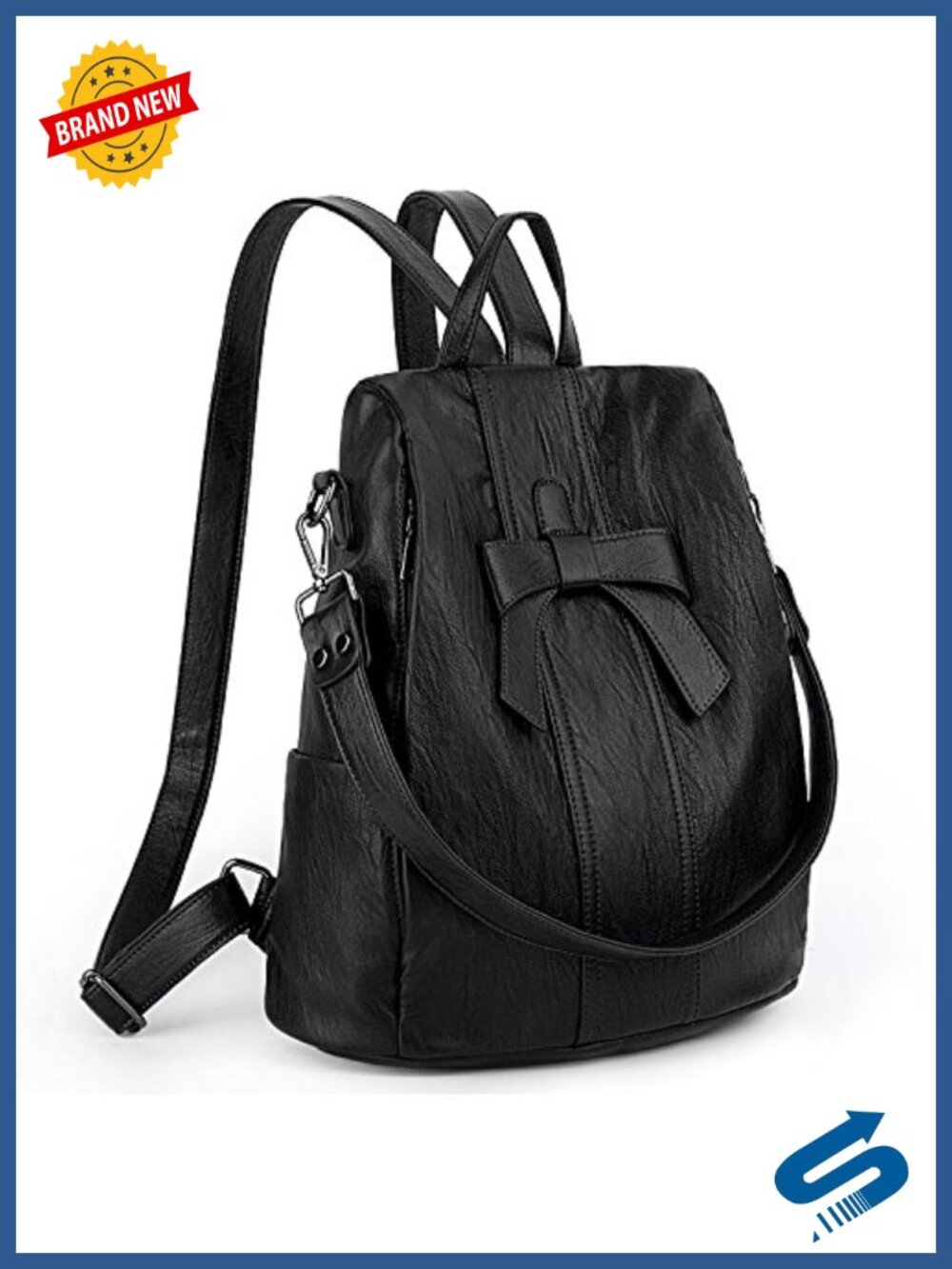 Anti-Theft Backpack Purse PU Washed Leather Convertible Rucksack Bowknot